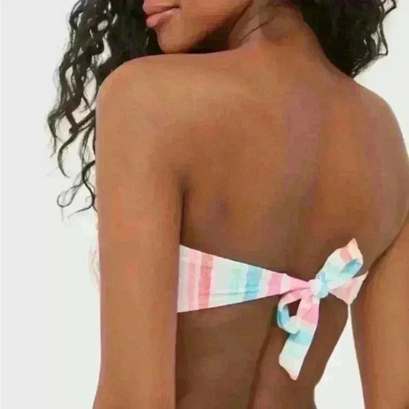 Ardene Ruched Strappy Bikini top and bottom multicolour White Blue Pink size S - Picture 3 of 8